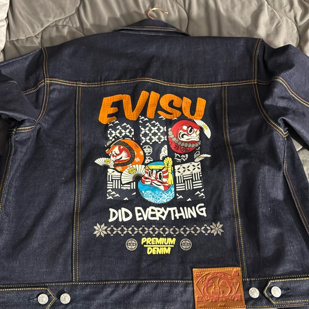 Evisu denim jeans jacket worn once very lightly like new exallent condition